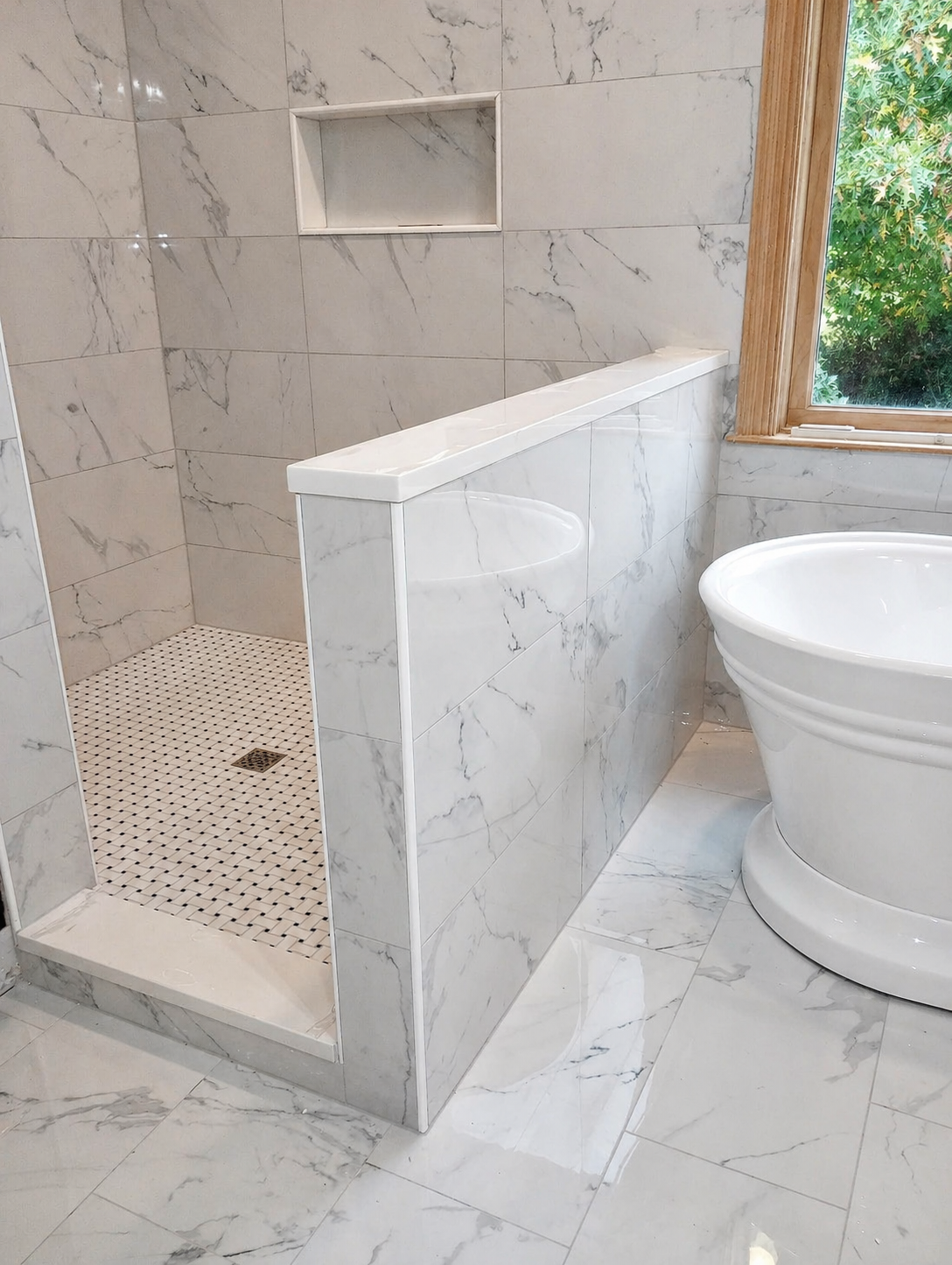 Bathroom shower box build by Design Carpenter — before